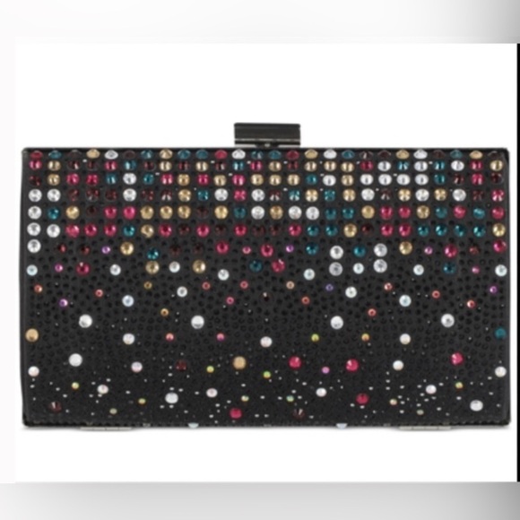 INC INTERNATIONAL CONCEPTS Ranndi Sparkle Clutch Black Multi - Picture 1 of 6